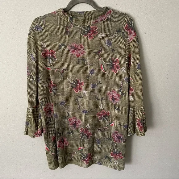 NWOT Ces Femme Yellow Plaid Floral Top | Size Large - Picture 2 of 13